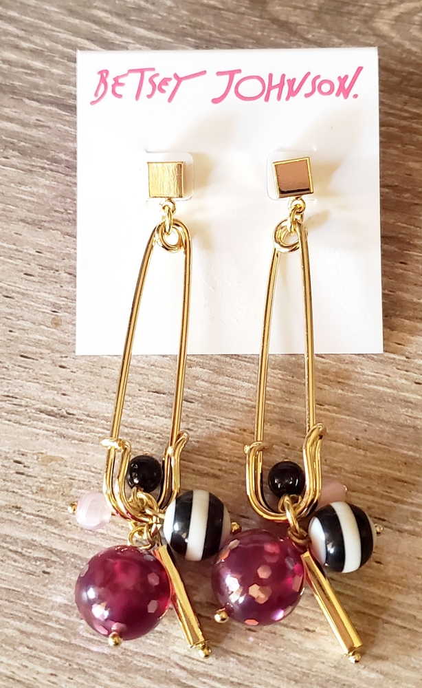Betsey Johnson Safety Pin Drop Earrings NWT